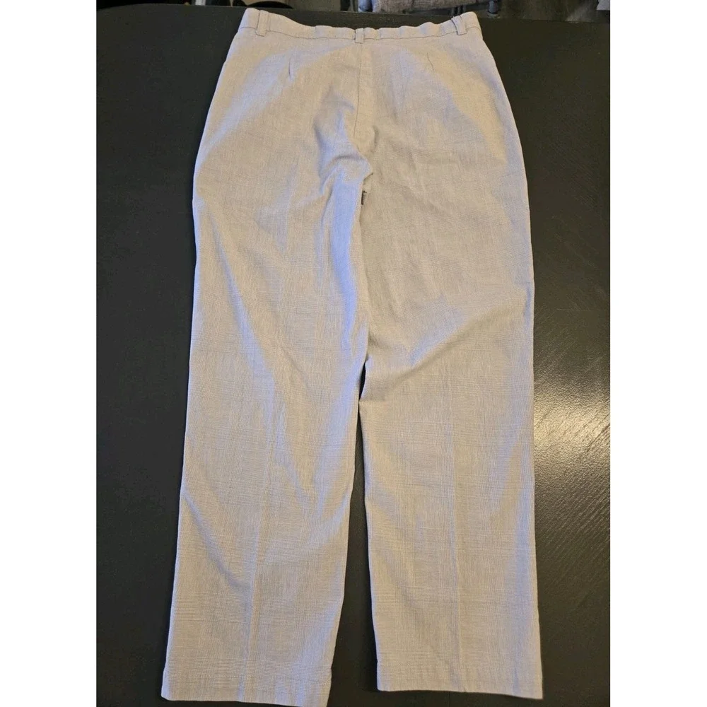 Riders‎ Stretch Women's Gray Check Casual Pants Size 12P Straight Leg Button Zip